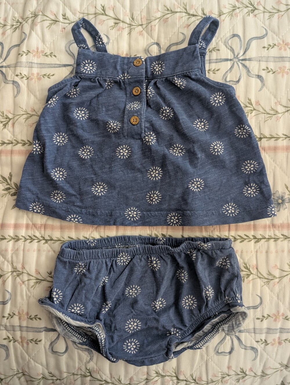 Blue Floral Print Baby Tank Top & Bloomer Set